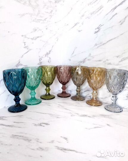 Набор бокалов/фужеров для вина 6 шт цветное стекло
