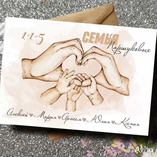 Постер с рамкой, герб семьи, руки