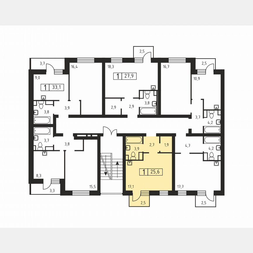 Квартира-студия, 25,6 м², 2/3 эт.
