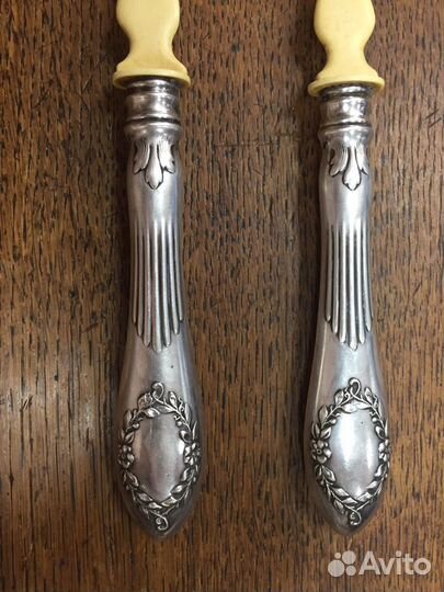 Набор ложка и вилка кость серебро