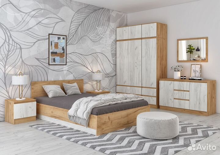 Спальня Марчел модульная крафт дуб золотой/белый