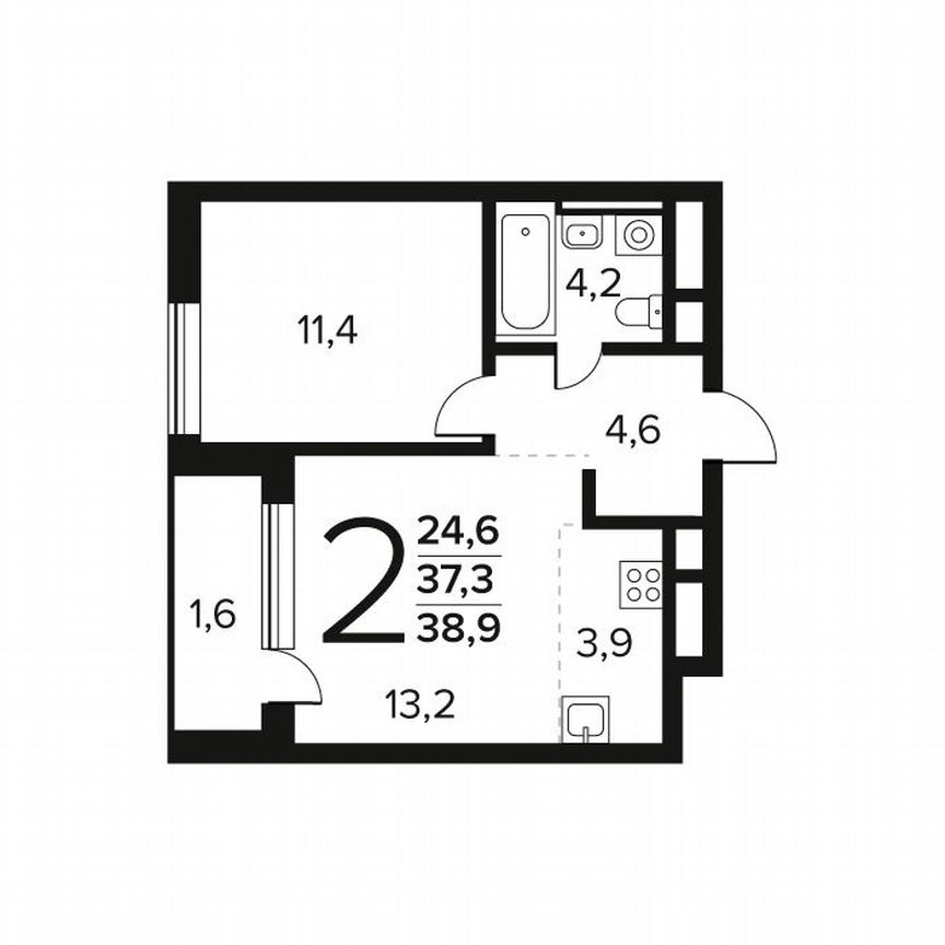 2-к. квартира, 38,9 м², 5/7 эт.