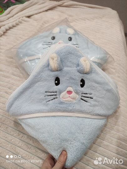 Детское полотенце с капюшоном большое 110*110см