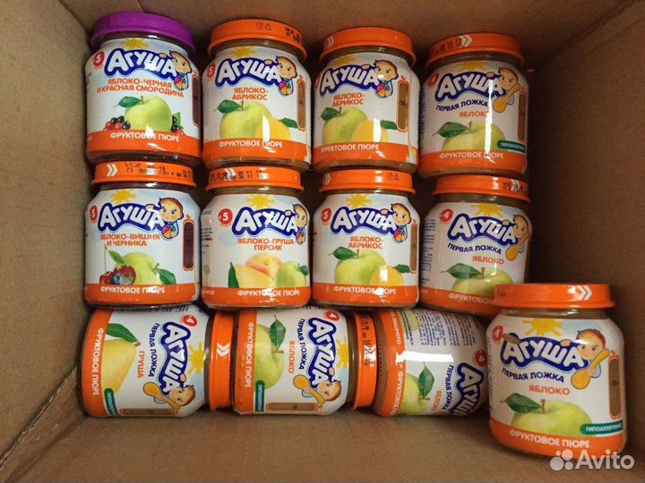 Фруктовое пюре и яблочный сок Агуша обмен