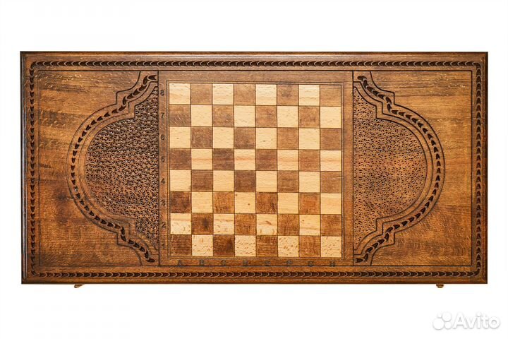 Нарды и шашки резные Волк под луной 61 х 61 см бук Армения 62437