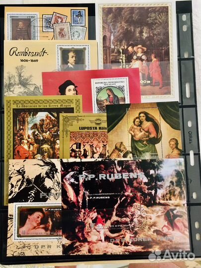 Марки, Блоки Живопись 2 полные страницы