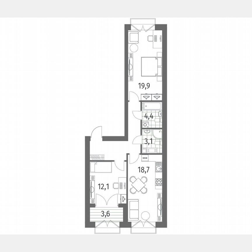 2-к. квартира, 71,3 м², 12/13 эт.