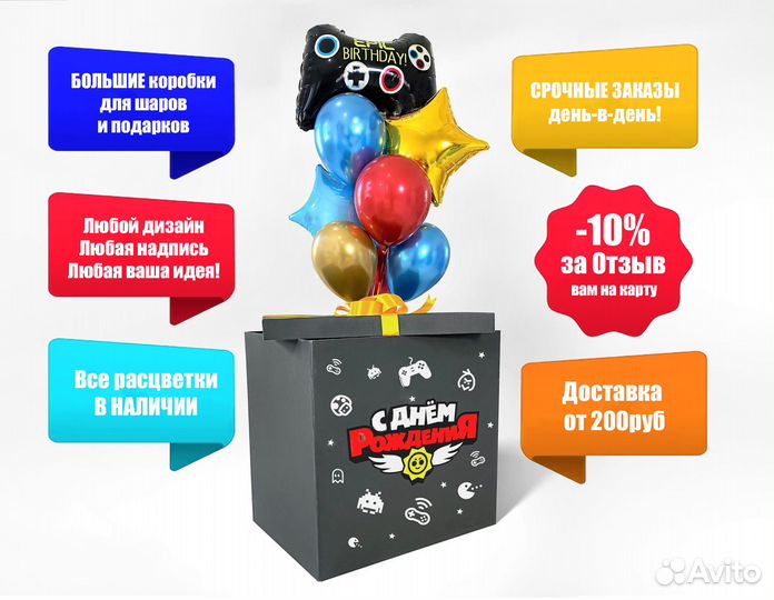 Коробка сюрприз с воздушными шарами