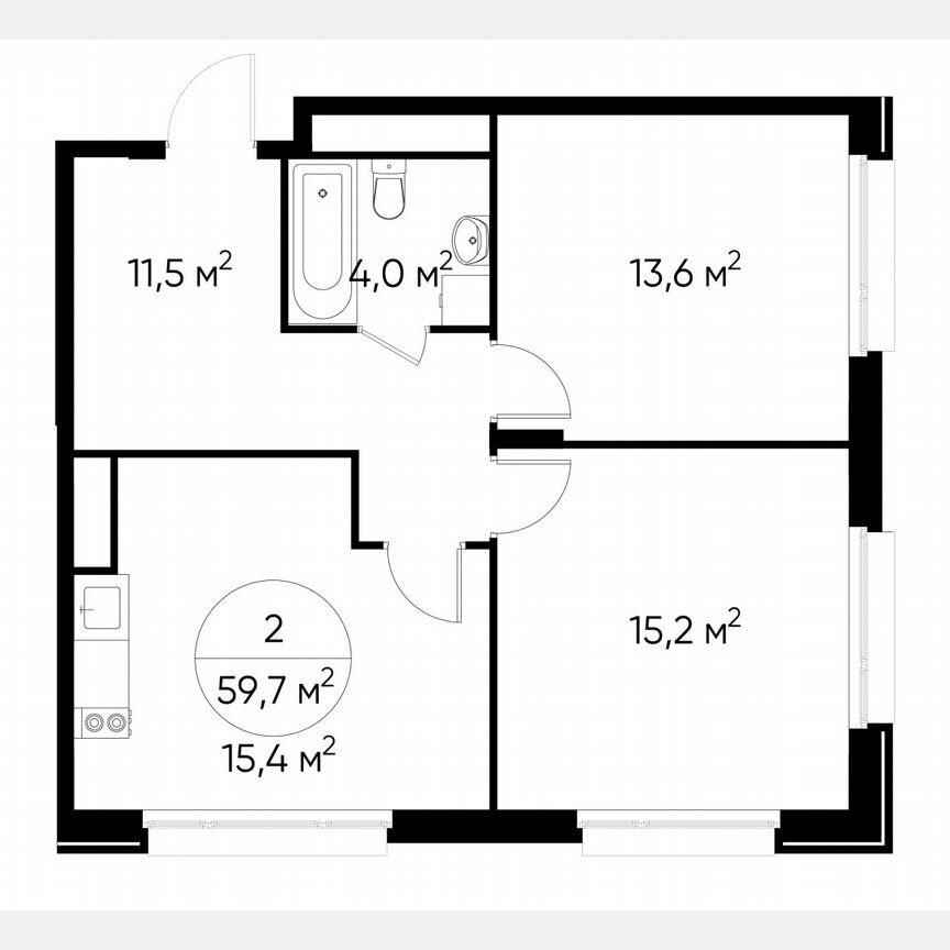 2-к. квартира, 59,7 м², 2/17 эт.