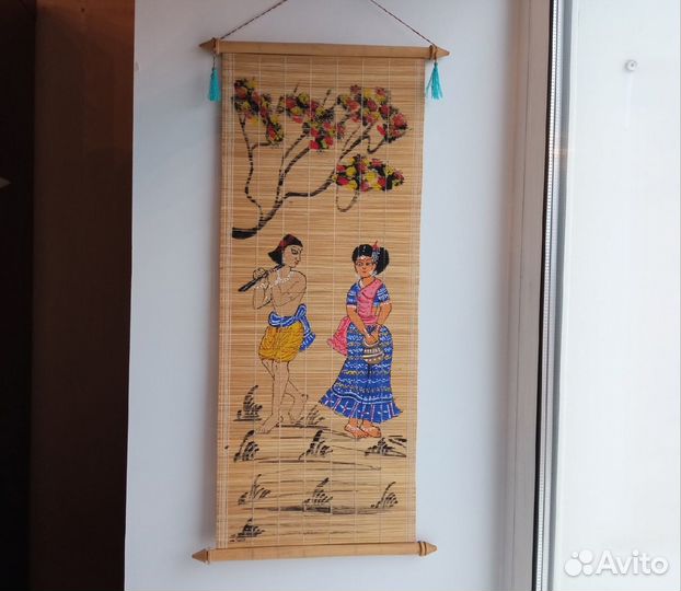 Настенное панно свиток из бамбука Индия Редкость