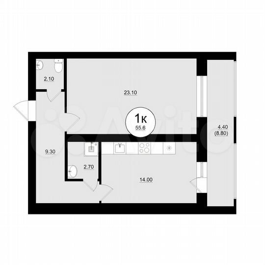 1-к. квартира, 55,6 м², 7/8 эт.