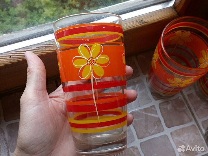 Стаканы с рисунком, фужеры синее стекло