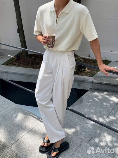 Брюки мужские белые с защипами old money