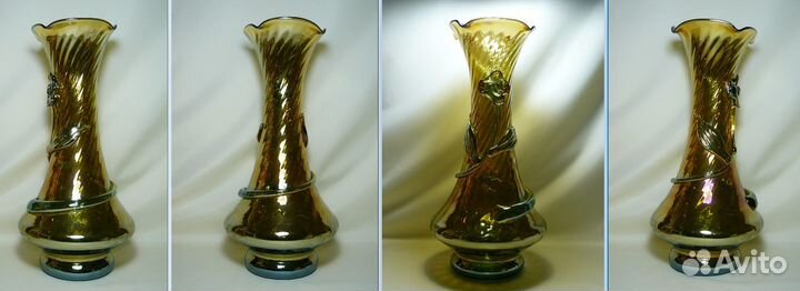 Ваза Красная и Зеркальная Орхидея. Стекло. СССР