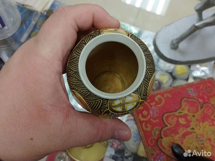 Антикварная Японская Ваза Фарфор Сацумо Позолота