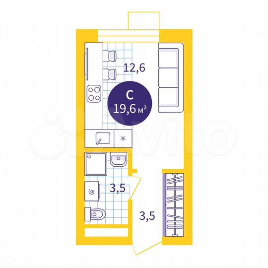 Квартира-студия, 19,6 м², 3/18 эт.