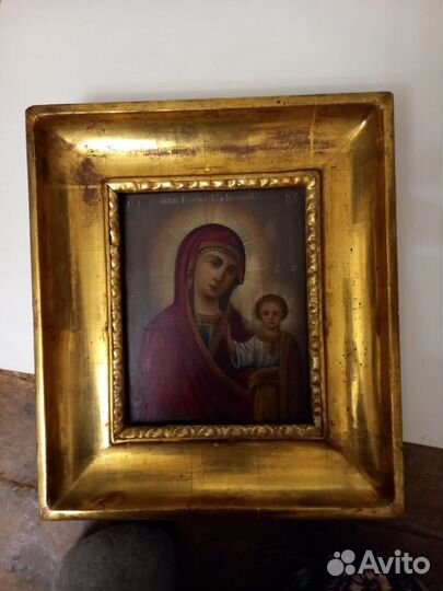 Икона 19 век киот дуб рамка золочение роспись