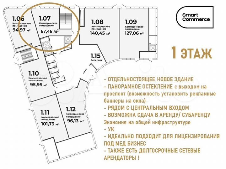 Помещение с арендатором, доход 2,4млн/г, 67.46 м²