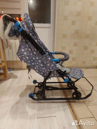 Детские санки коляска с колесами