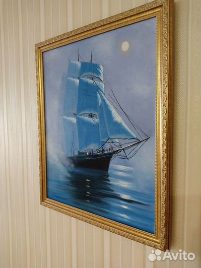 Картина маслом на холсте парусник ручная работа