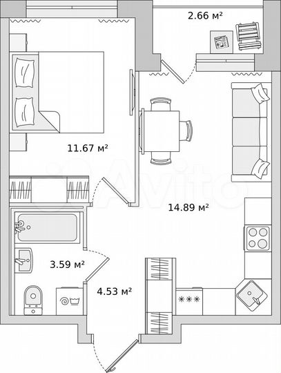 1-к. квартира, 34,5 м², 16/21 эт.