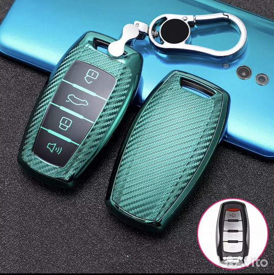 Чехол на не выкидной ключ TPU Haval Dargo, Jolion, F7, F7x carbon green