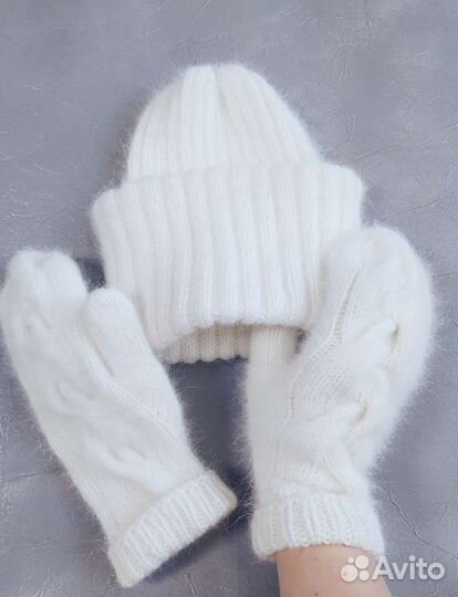 Вязаный набор, вязаная шапка, варежки