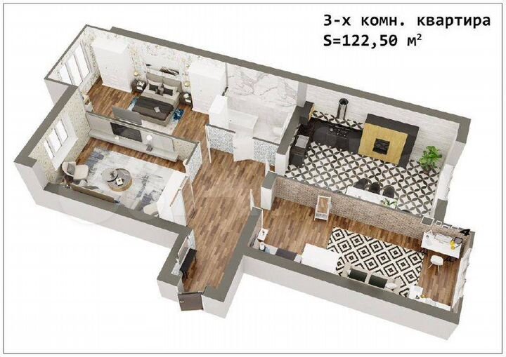 3-к. квартира, 123 м², 1/10 эт.