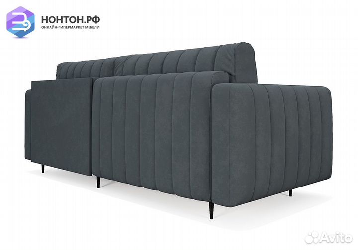 Угловой диван пантограф Маркфул велюр серо-синий