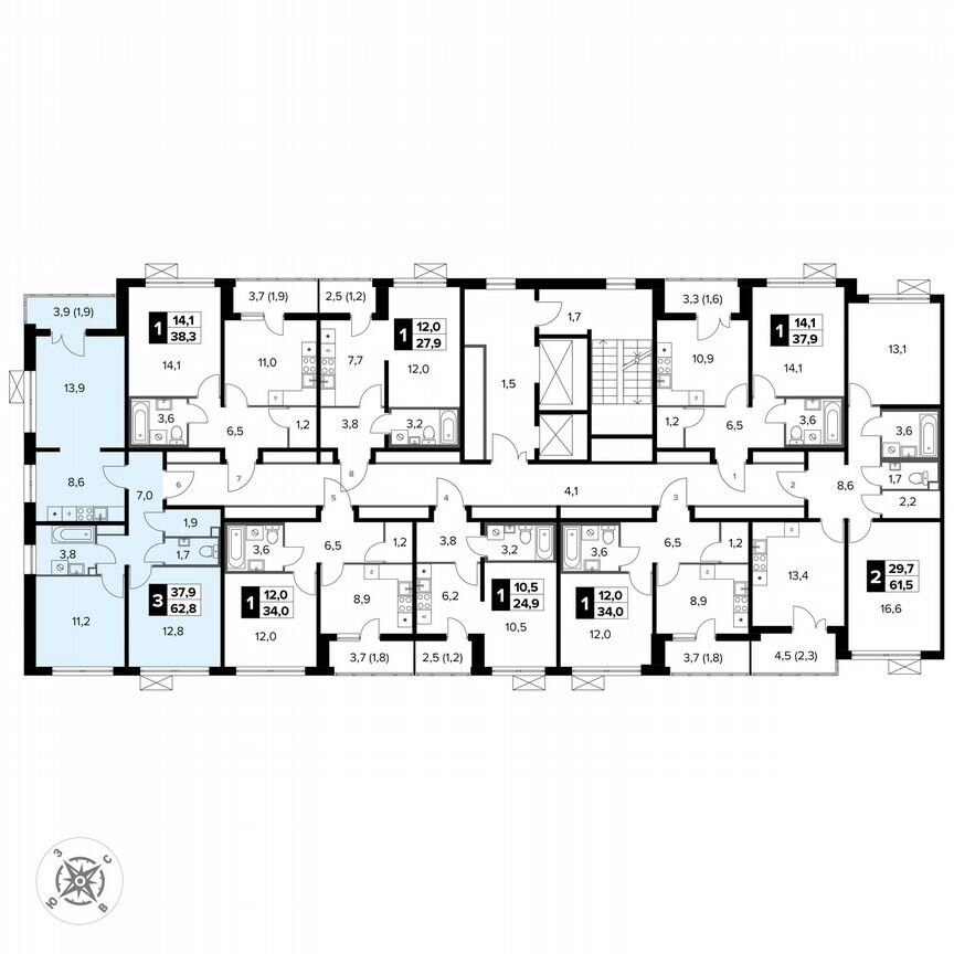 3-к. квартира, 62,8 м², 7/15 эт.