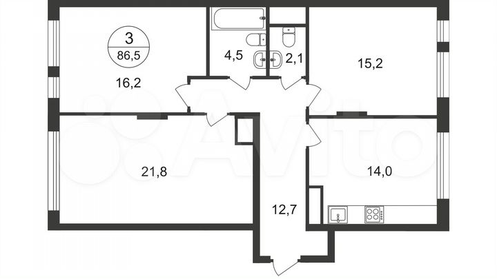 3-к. квартира, 86,5 м², 7/12 эт.
