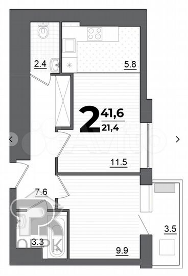 2-к. квартира, 41,6 м², 10/18 эт.