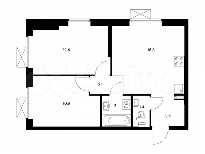 2-к. квартира, 49,5 м², 14/25 эт.