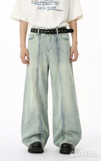 Джинсы Широкие со швом спереди (Светло-голубые)