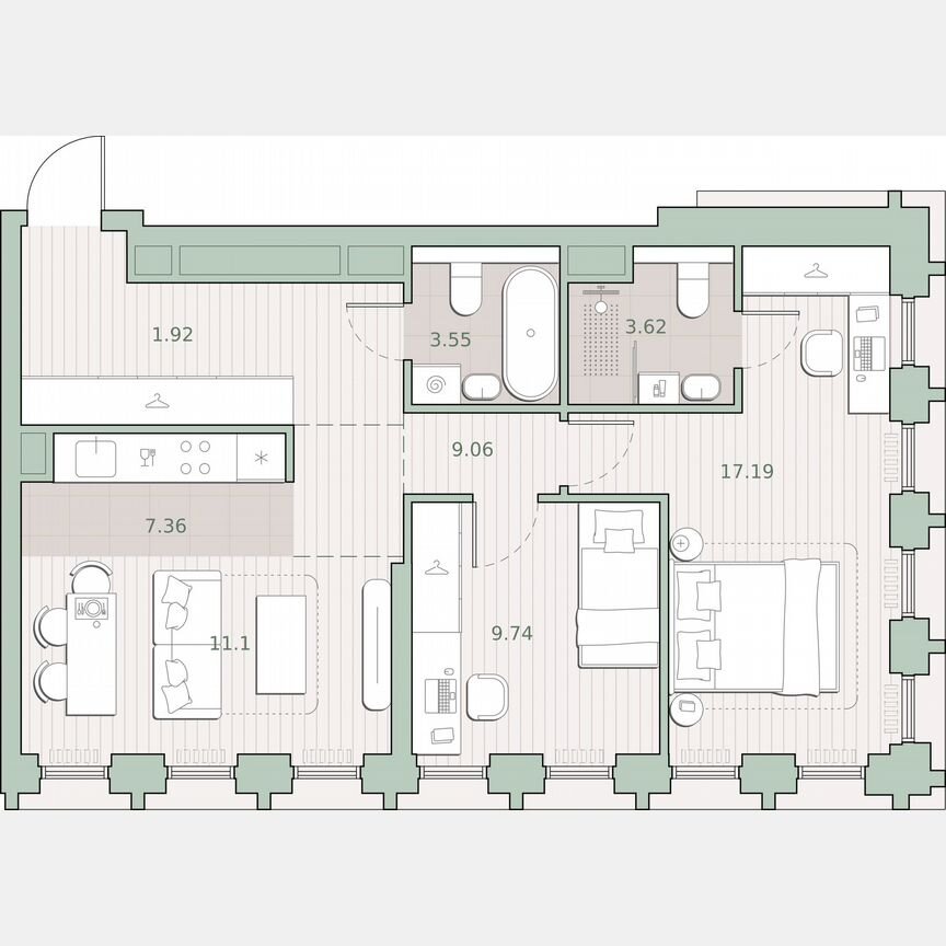 2-к. квартира, 63,5 м², 18/44 эт.