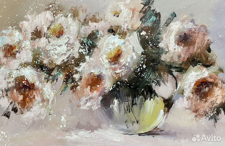 Букет роз в вазе картрна маслом на холсте 27*41 см