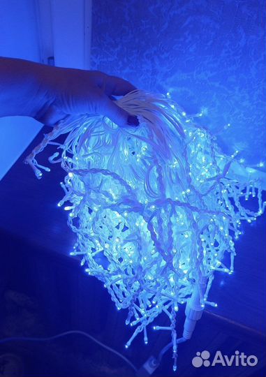 Уличная гирлянда бахрома 15 метров синяя