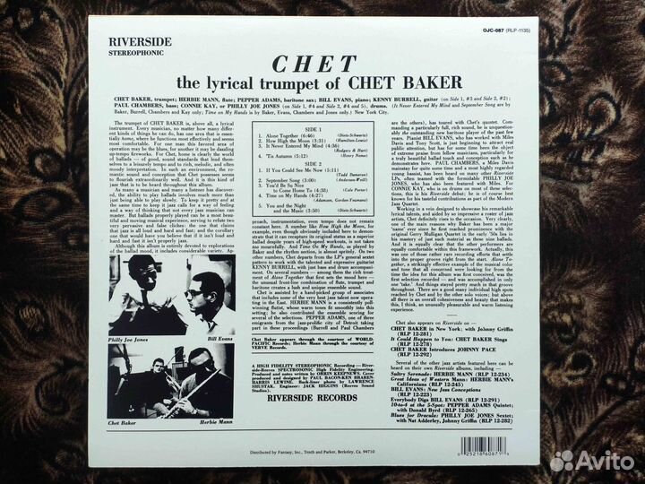 Chet Baker – Chet – 1990е года US LP #6 150g