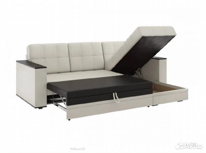 Диван угловой Атлант без столика кожзам бежевый (к