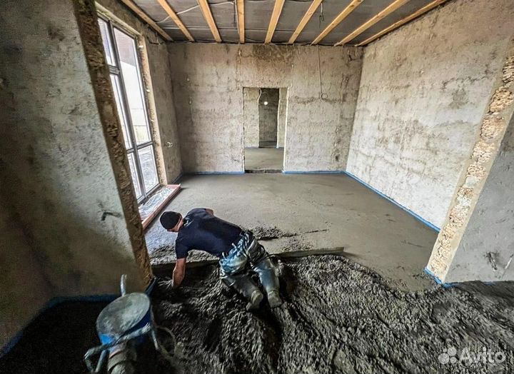 Механизированная полусухая стяжка пола.Стяжка пола