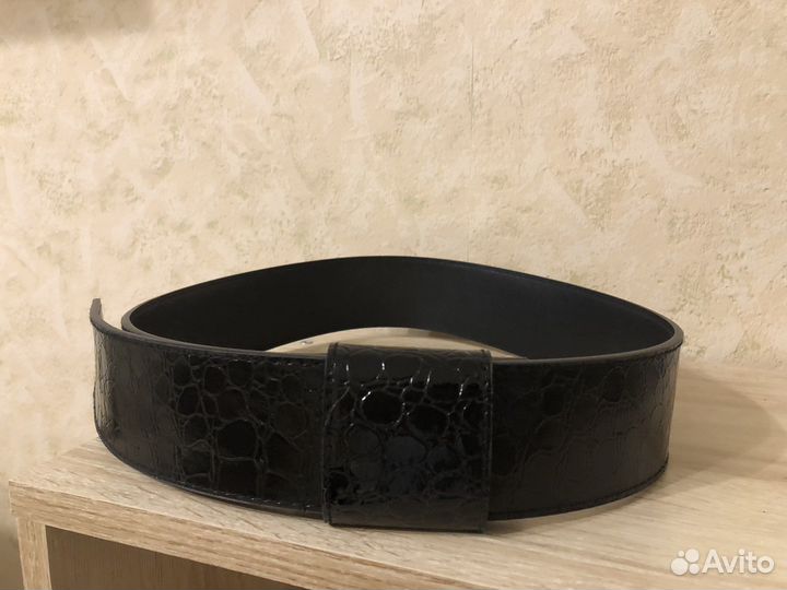 Ремень кожаный черный на верхнюю одежду