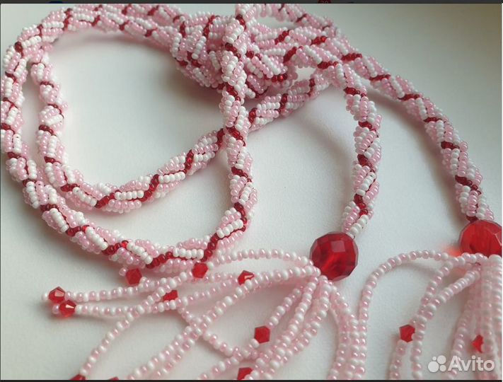 Лариат-Колье-Жгут-Пояс бисер на кистях с бусинками