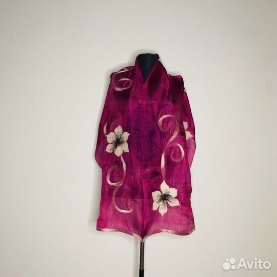 Шарф женский из шёлка и войлока handmade