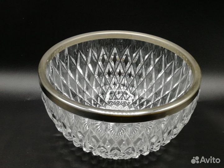 Ваза для фруктов салатник хрусталь обод мельхиор