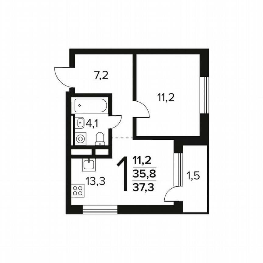 1-к. квартира, 37,3 м², 9/12 эт.