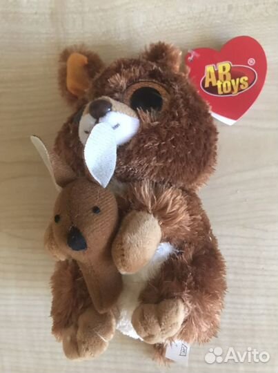 Мягкая игрушка Кенгуру с кенгуренком ABtoys, 15 см
