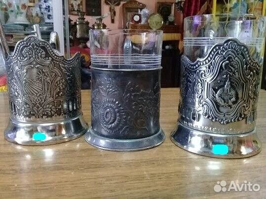 Подстаканник мельхиоровый: пальма, спутник, роза