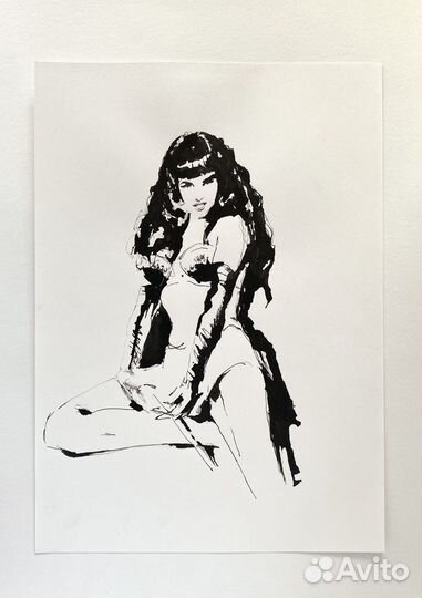 Пинап девушка. Перо и тушь