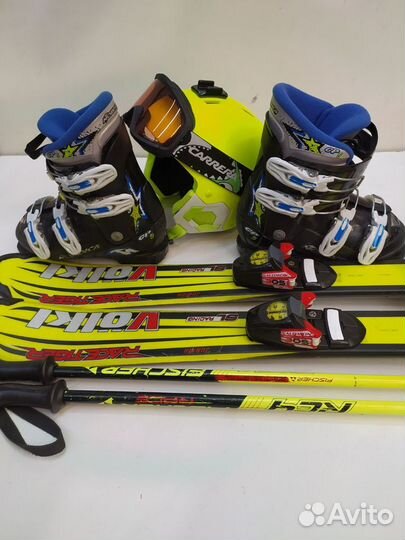 Горные лыжи 100 см + бот + шлем + очки + палки
