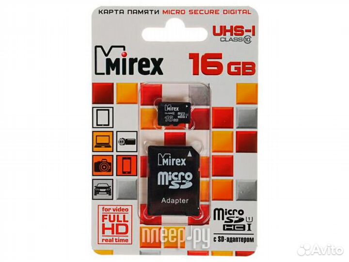 16Gb - Mirex MicroSD Class 10 UHS-I 13613-adsu